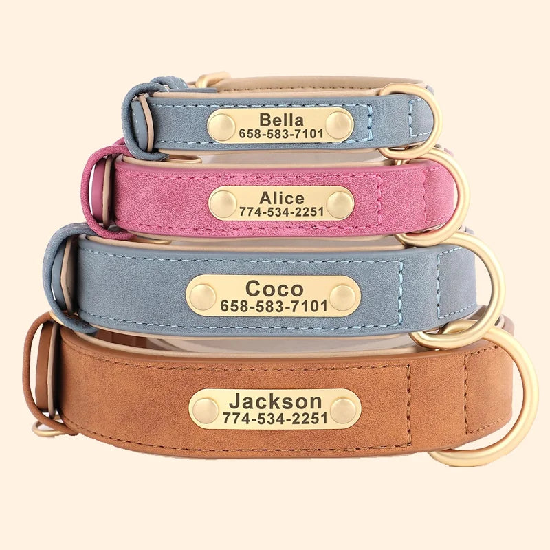 Personalized Dog Collar Custom Engraved PU Leather Dog Collars Free Engraving ID Tag Nameplate For Small Medium Large Dogs