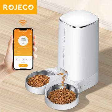 ROJECO Automatic Cat Feeder Pet Smart Cat Food Kibble Dispenser Remote Control Auto WiFi Double Feeder For Cats Dog Accessories